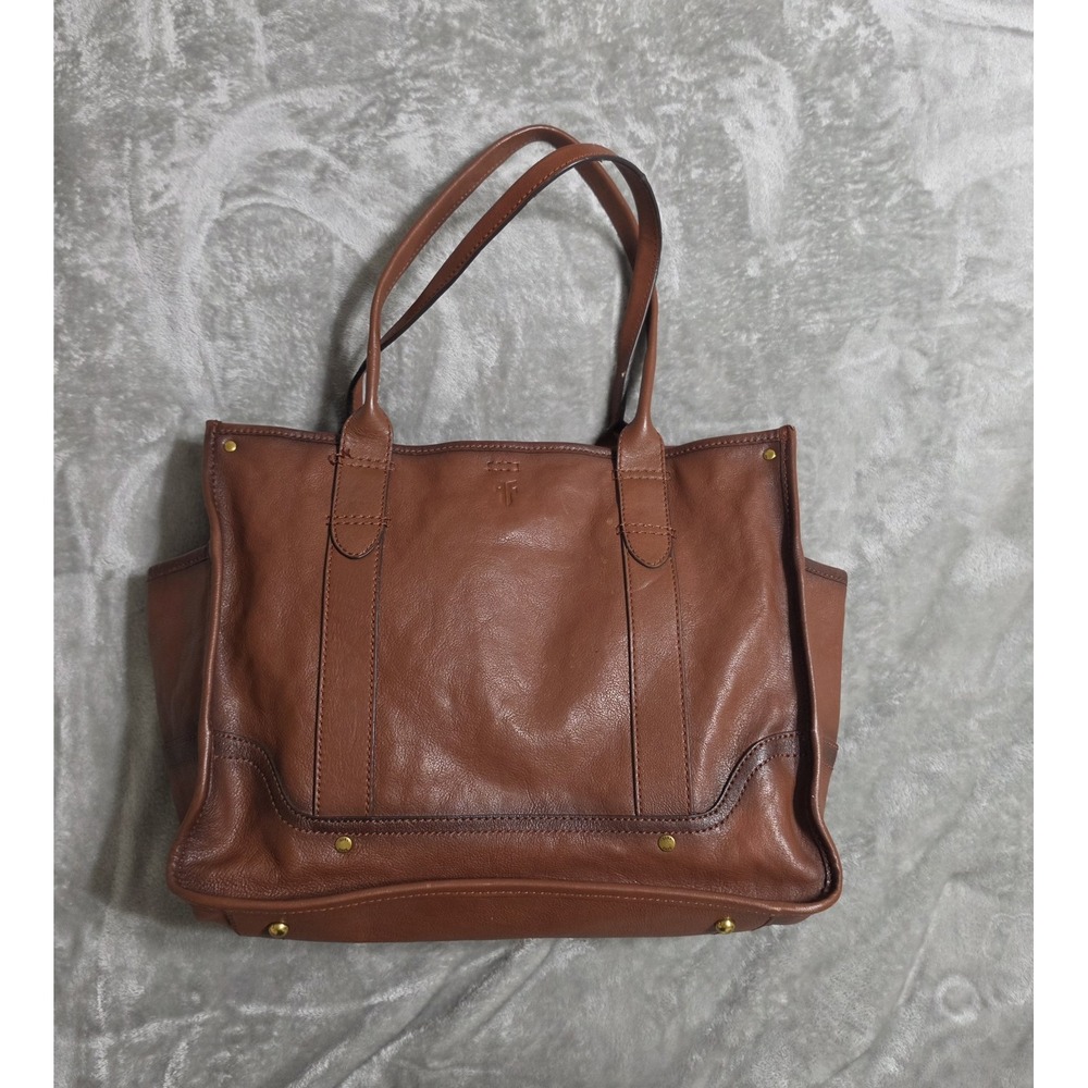 FRYE Vintage Madison Campus Shop Large Weekend Tote Bag Brown Leather Old Money - Picture 2 of 11